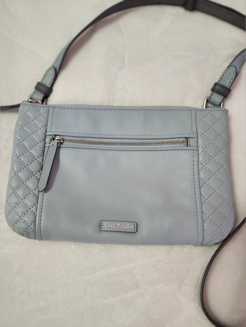 Vera Bradley Faux Leather Quilted Crossbody Bag In Light Blue/Gray